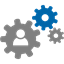 Three gears with a person in the middle