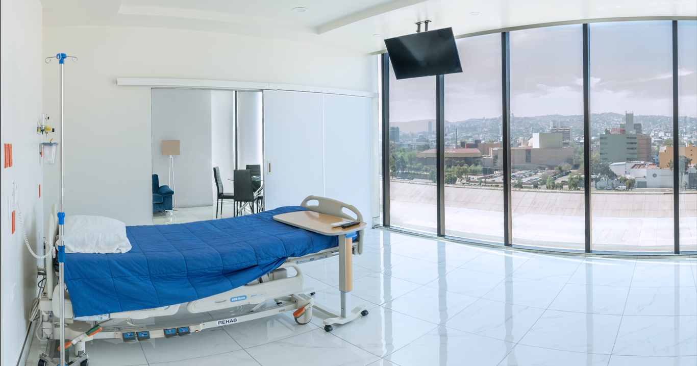 Blue hospital recovery room