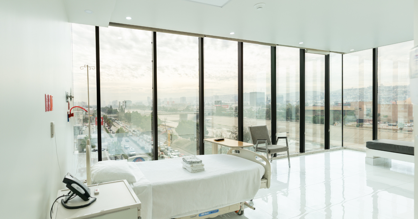 Blue hospital recovery room