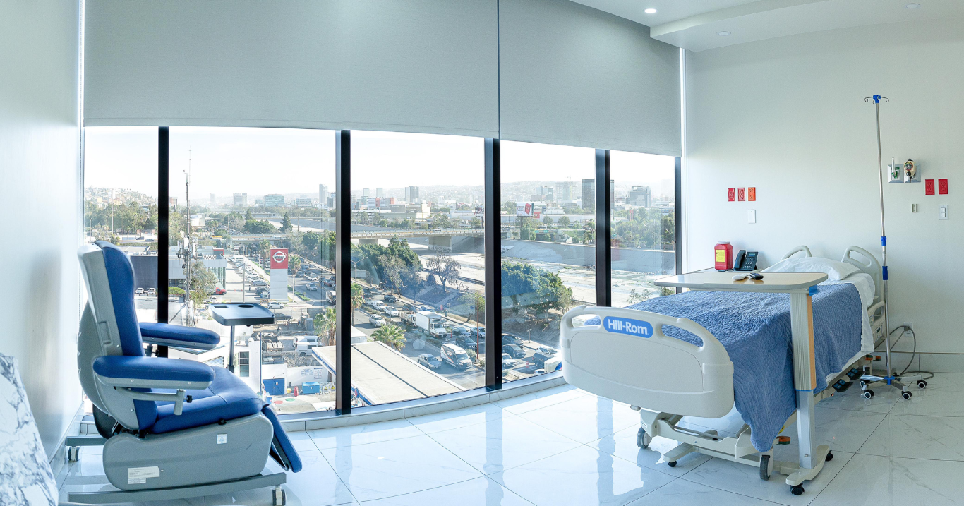 Blue hospital recovery room