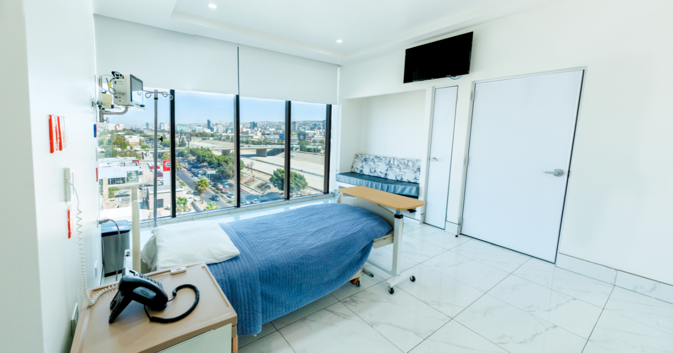 Blue hospital recovery room