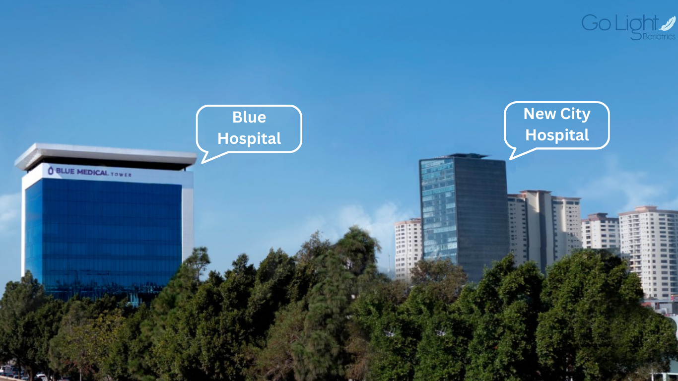 Blue tower distance to New city hospital