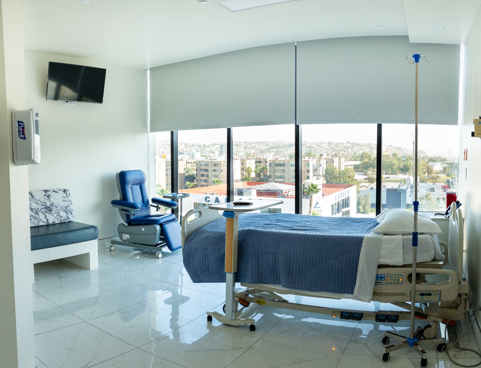 Blue hospital recovery room