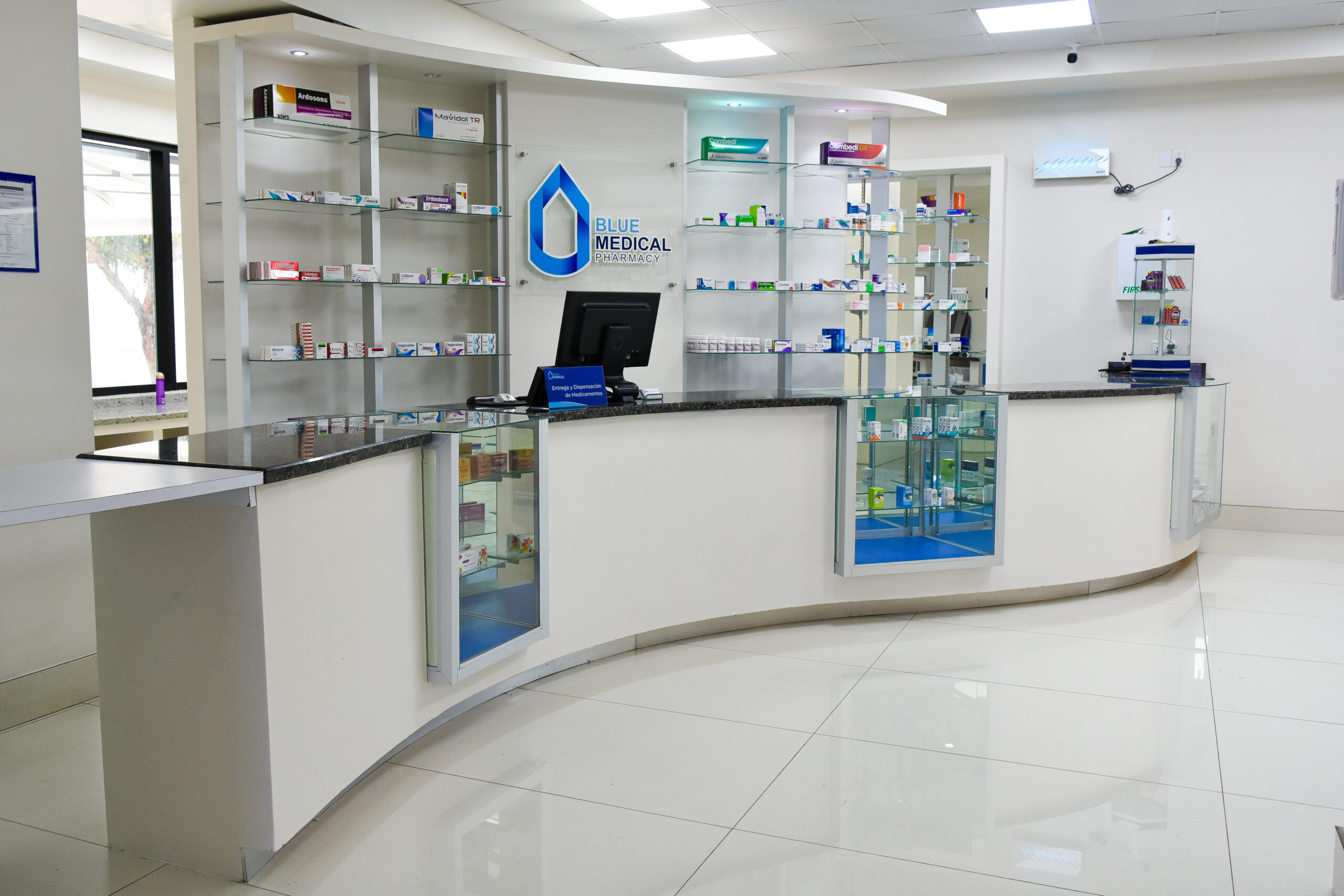 Blue hospital pharmacy