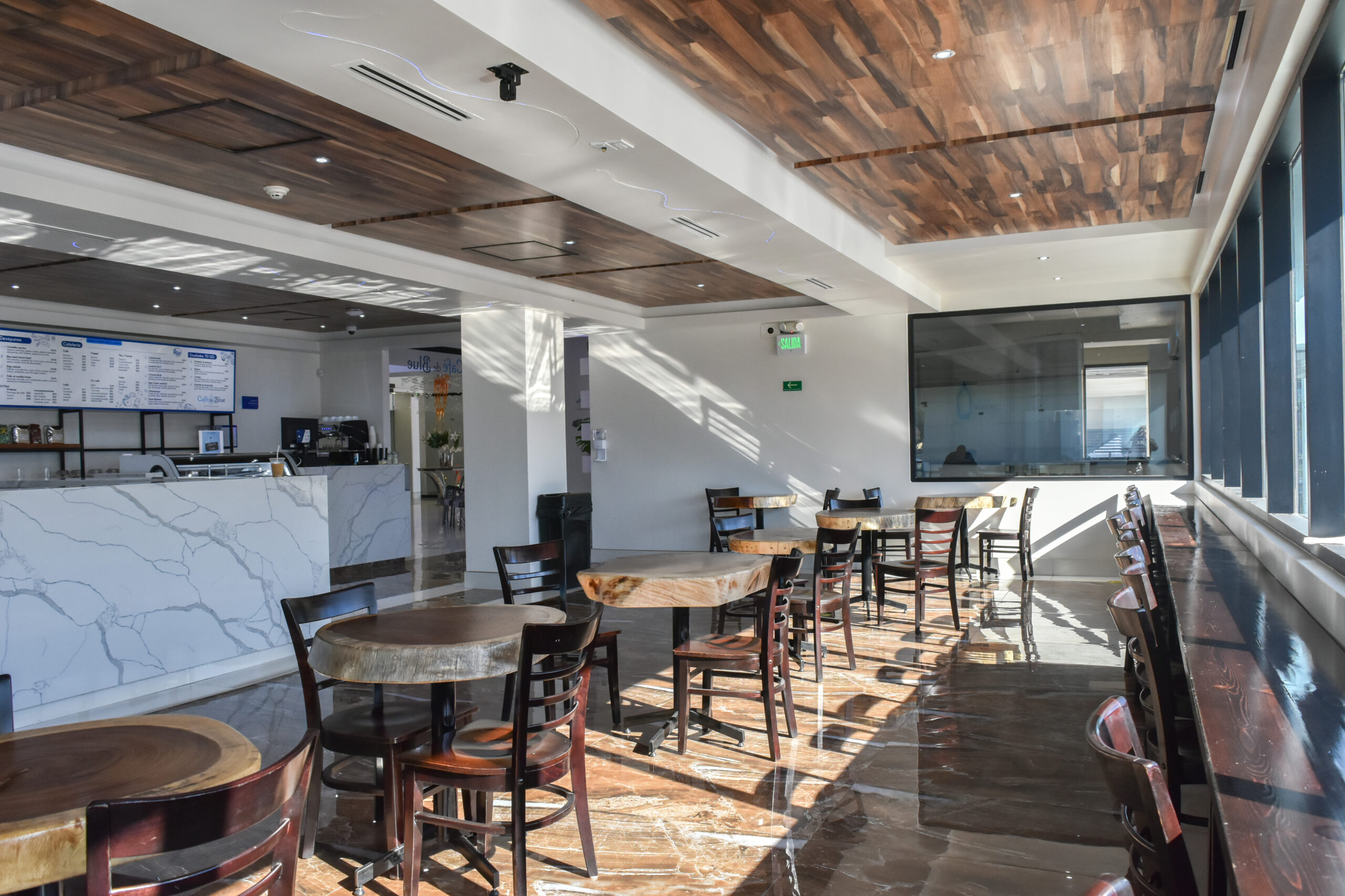 Blue hospital cafeteria