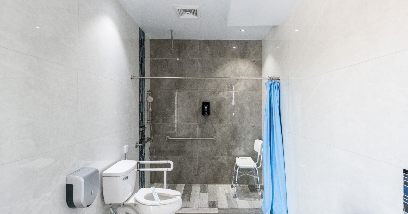 blue hospital restroom